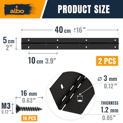 ALBO 16" x 2" Piano Hinge Stainless Steel 304, Black, 2-Pack - color: Black, size: 16 Inch