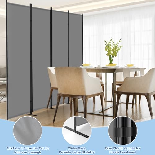 AKTOP 4 Panel Room Divider, 88" W x 6FT Fabric Folding Privacy Screen, Grey - color: Grey