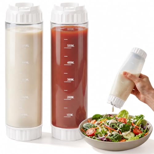 Grevosea 2 Pcs 24oz Inverted Squeeze Bottles, Valve Condiment Dispenser - color: White, size: 24 Ounces