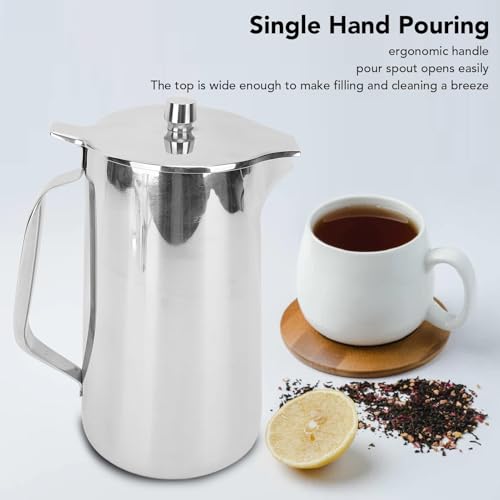 Stainless Steel Pitcher, 2L Coffee Pitcher Metal Water Pitcher Large Capacity Water Kettle with Lid Juice Cold Beverage Jug for Home Restaurant