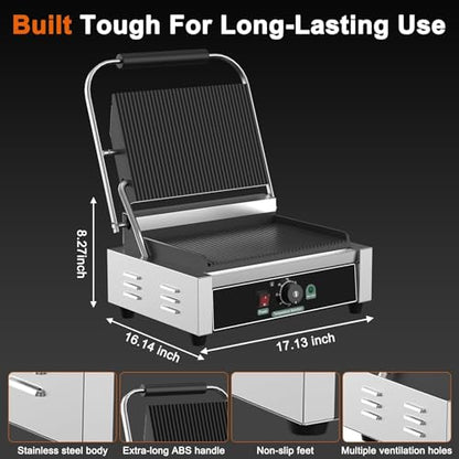 Commercial Electric Panini Grill, 1700W Stainless Steel
