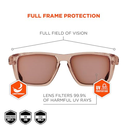 Ergodyne Skullerz SIXTEN Safety Glasses with Side Shields, Anti Fog + Anti Scratch, ANSI z87.1 with Protective Microfiber Bag - color: Tan Lens