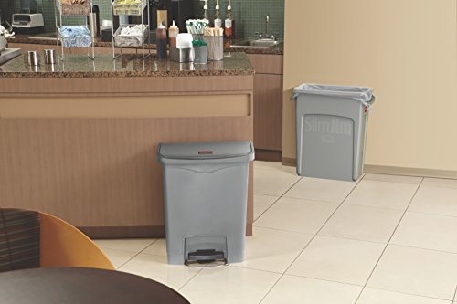Rubbermaid Commercial Products Streamline Slim Step-On Plastic Trash/Garbage Can, 8-Gallon, Gray, Wastebasket for Home/Kitchen/Hospital/Healthcare Facility - color: Gray, size: 8 Gallon, style: Plastic Front Step Step-On