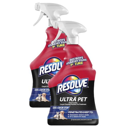Resolve Ultra Pet Odor and Stain Remover Spray – Carpet Cleaner for Cat and Dog Urine and Poop, 32oz (Pack of 2) - size: 32 Ounce (Pack of 2)