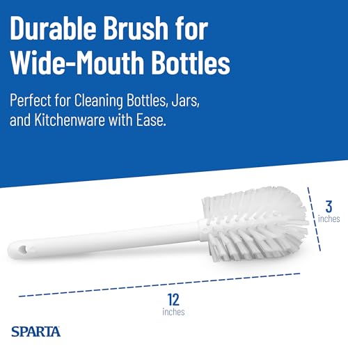 SPARTA Large Water Bottle Brush Ideal for Wide-Mouth Jars, Bottles and Tumblers, Dishwashing Tool with Handle for Home and Commercial Kitchens, Plastic, 12 Inches, White
