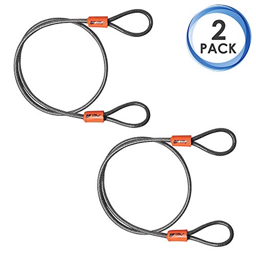 BV 2.5FT Bike Cable with Loops-5mm (3/16 Inch) Cut-Resistant Braided Steel Cable-Versatile & Weatherproof-Small Security Cable Lock, Security Chain for Padlock, Chain Lock, Wire Lock (Pair) - color: Pair, style: 2.5 FT