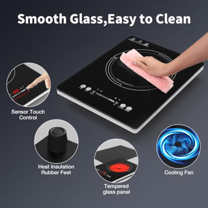 VBGK Single Burner Induction Cooktop,Hot Plate with 6 Cooking Modes, portable cooktop with LCD touch control,9 Levels &4H Timer,1800W 110V Portable induction Cooktop - size: single burner cooktop