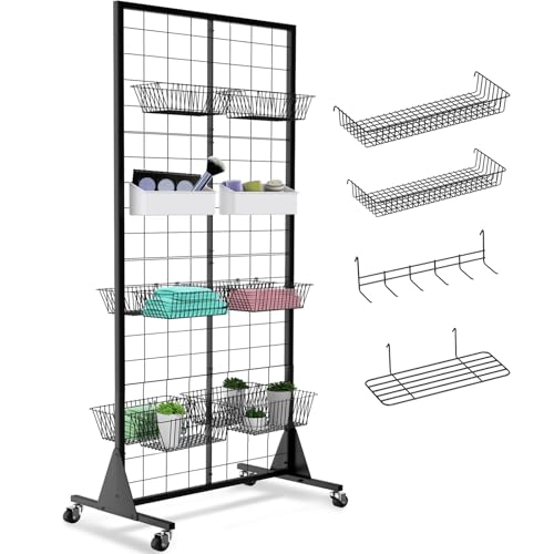 1-Pack Grid Wall Panels, 2' X 5.5' Ft Gridwall Panel Display Stand, Heavy Movable Floorstanding Detachable Gird Wall Panels,Suitable for Art Fairs(Lncludes 4-Pack Mesh Accessories) - size: 1