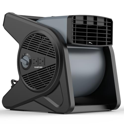 shinic High Velocity Fan 15" 375 CFM 3-Speed Utility Fans Air Mover Blower Fan with 270° Pivot Carpet Dryer Floor Fan with 2 Outlets Portable Industrial Fans for Job Site Home Garage Work shop, Grey - color: Grey