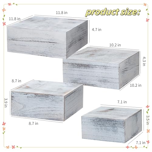 4 Pieces Wooden Cake Stands,Antique White Cupcake Stands for Display,12 inches Square Wooden crates,Wood Display risers for Wedding,Birthday Party,Christmas,etc. (Antique White) - color: Antique White