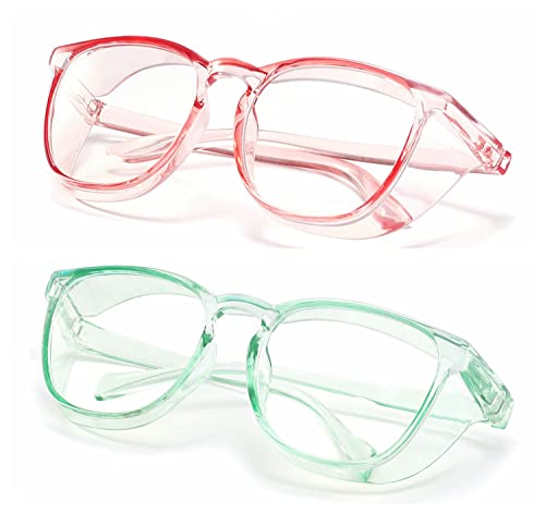 Alsenor Safety Glasses Anti Fog Goggles Protective Eyewear Blue Light Blocking Anti Dust UV Protection Glasses For Men Women (2 Pack (Pink + Jade)) - color: 2 Pack (Pink + Jade)