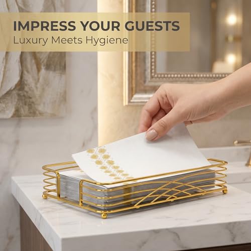 Guest Hand Towel Holder Tray for Bathroom Countertop, Gold Metal - color: D - Matt Gold Napkin Holder for Bathroom, size: Guest Towel Holder