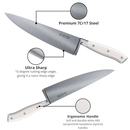 Yatoshi Knives Yatoshi Magnetic Kitchen Knife Block Set 6 Pcs White - Pro Kitchen Knife Set Ultra Sharp High Carbon Steel - color: White, size: 6-Piece