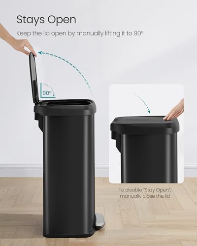 SONGMICS Kitchen Trash Can, 21 Gallon (80 L) Stainless Steel Garbage Can, with Stay-Open Lid and Step-on Pedal, Soft Closure, Tall, Large and Space-Saving, Black ULTB534B01 - color: Black, style: 21 Gallons