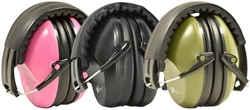 G & F Products Earmuff hearing protection with low profile passive folding design 26dB NRR and reduces up to 125dB - color: Pink, Black, Army Green – 3 Pack
