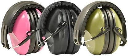 G & F Products Earmuff hearing protection with low profile passive folding design 26dB NRR and reduces up to 125dB - color: Pink, Black, Army Green – 3 Pack