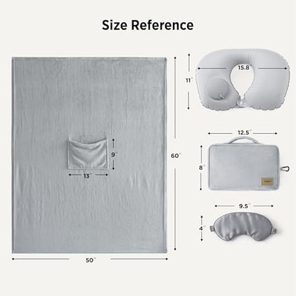Bedsure Travel Blanket Set with Inflatable Neck Pillow and Eye Mask, Grey - color: Grey
