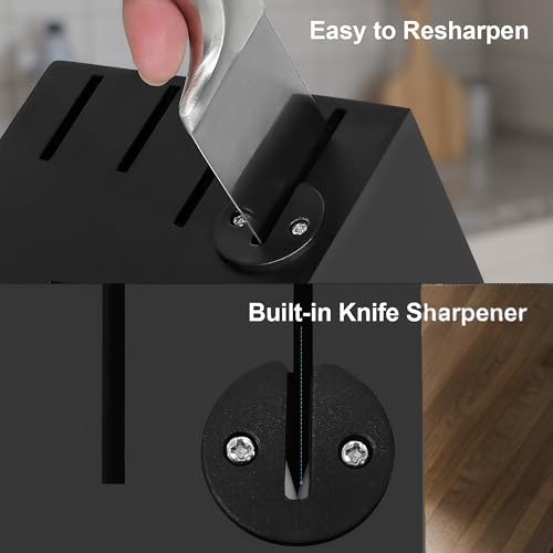 KUISINE Upgraded Premium Chef Knife Set,High Carbon Stainless Steel Razor-sharp Blade Ergonomic Non-slip Steel Handle,Block Knife Set with Built-in Sharpener(Black Silver,15PCS) - color: ET Black