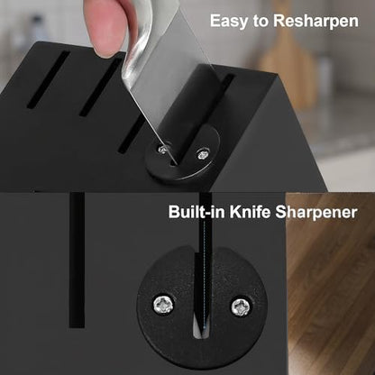 KUISINE Upgraded Premium Chef Knife Set,High Carbon Stainless Steel Razor-sharp Blade Ergonomic Non-slip Steel Handle,Block Knife Set with Built-in Sharpener(Black Silver,15PCS) - color: ET Black