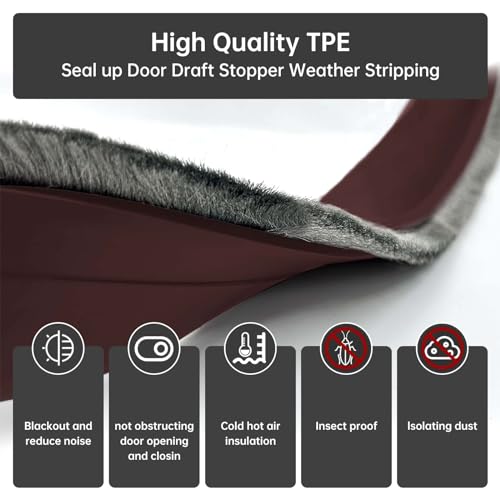Self-Adhesive Brush Door Sweep, 39.37" L x 2" W, Brown Silicone - color: 53-brown