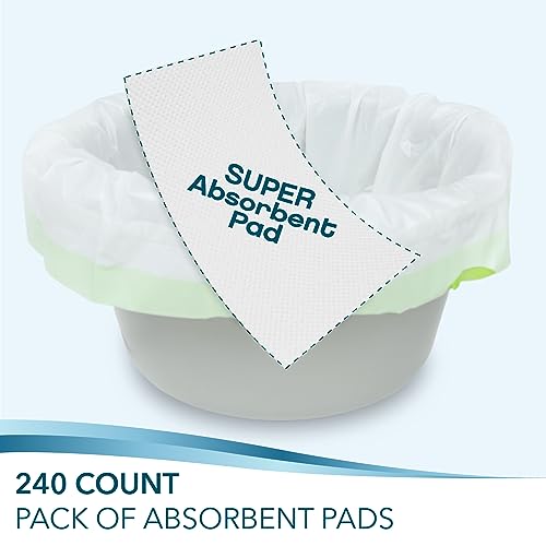 TidyCare Disposable Bedside Commode Pads for Adult Portable Toilet Chair Bucket and Bedpan | Value Pack of 240 Commode Pads | Universal Fit Absorbent Pads for Home Medical Care - size: 240 Count (Pack of 1)