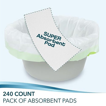 TidyCare Disposable Bedside Commode Pads for Adult Portable Toilet Chair Bucket and Bedpan | Value Pack of 240 Commode Pads | Universal Fit Absorbent Pads for Home Medical Care - size: 240 Count (Pack of 1)