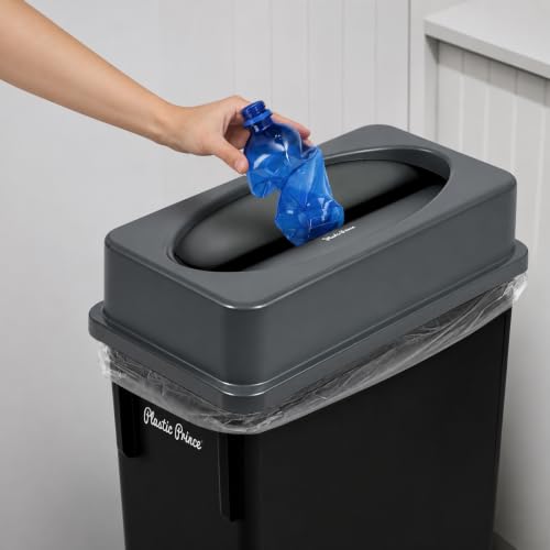 PLASTIC PRINCE 23 Gallon Slim Trash Can with Swing Lid Commercial Rectangular Garbage Can with Drop Shot Lid Waste Bin with Double Flip Top for Restaurant Home Kitchen Office, Black/Gray - style: Black Trash Can with Gray Swing Lid