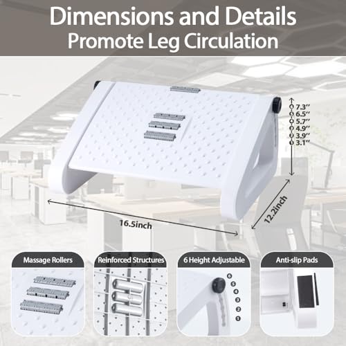 CasaZenith Foot Rest, Six Heights Adjustable Foot Rest Under Desk at Work - color: White