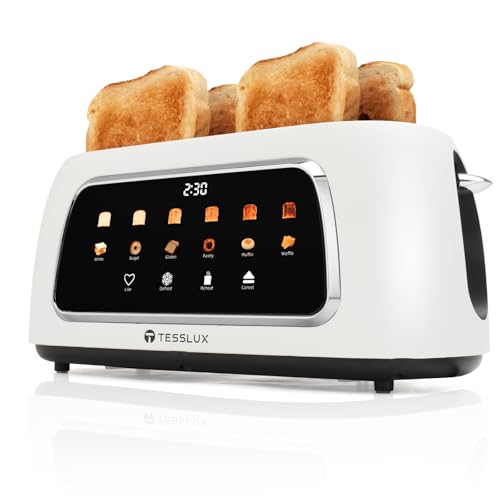 Tesslux 4 Slice Toaster, Touchscreen, 1.5" Long Wide Slot, 1300W, White - color: White