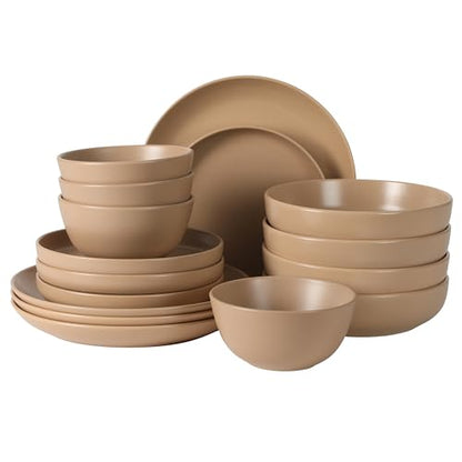 Gibson Elite Leeds Court Plates and Bowls Sets, 16-Piece Stoneware Dinnerware Sets, Terracotta, Round Speckle Reactive Glaze Dish Set - color: Terracotta (Leeds Court)