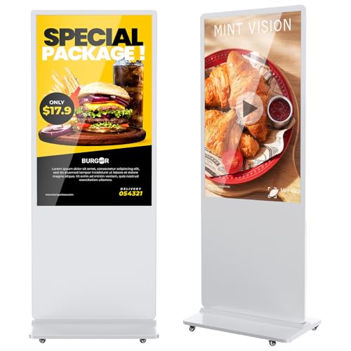 55 Inch 4K Digital Signage Display,Indoor Floor Standing Digital Kiosks & Interactive Displays,Commercial Advertising LCD Totem Android System Auto Media Player HDMI Input,Free Custom Logo,White - color: white, size: 55 inch, style: NonTouch-Screen