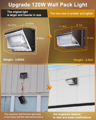 ledmo 120W LED Wall Pack Light - Size Update 6 Pack Dusk to Dawn Outdoor Lighting with Photocell Commercial Industrial Lights for Bay,Shop,Garage,Barn,Warehouse,Building,Yard 5000K - size: 6 Pack With Photocell