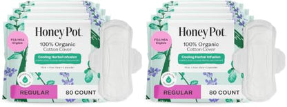 The Honey Pot Company - 80ct - Herbal Sanitary Pads for Women - Regular Flow w/Wings - Infused w/Essential Oils for Cooling Effect & Organic Cotton Cover - Feminine Care (Pack of 2) - size: 80 Count (Pack of 2), style: Herbal Regular Flow