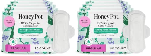 The Honey Pot Company - 80ct - Herbal Sanitary Pads for Women - Regular Flow w/Wings - Infused w/Essential Oils for Cooling Effect & Organic Cotton Cover - Feminine Care (Pack of 2) - size: 80 Count (Pack of 2), style: Herbal Regular Flow