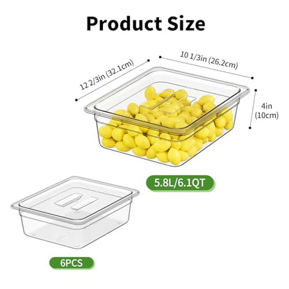 1/2 4'' 6 Pack Plastic Food Pans With Lids - color: 1/2 4"6 Pack
