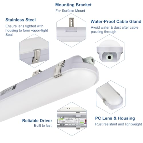 DAKASON 4FT LED Vapor Tight Light with Motion Sensor 4Pack, 60W 6600lm