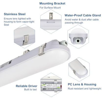 DAKASON 4FT LED Vapor Tight Light with Motion Sensor 4Pack, 60W 6600lm