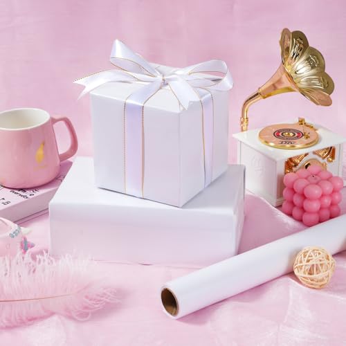 ZINTBIAL Matte White Wrapping Paper Roll with Cut Lines - Solid White Holiday Gift Wrap for Mother's Day,Wedding,Birthdays,Bridal Shower,Engagement - 17.5 in x 33 ft (48 sq. ft), Easy to Cut - color: Matte-White