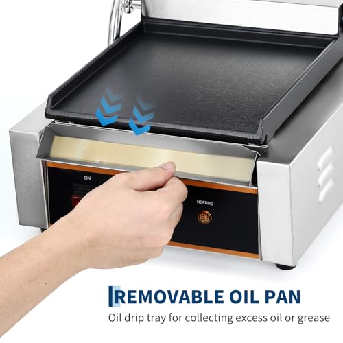 YS-811C 1800W Commercial Panini Press & Electric Grill, 9x9 Inch Sandwich Maker with 6-Temp Control, 110V Indoor Grill for Burgers, Panini, Breakfast, Silver - size: 9"x 9" with Smooth Plate