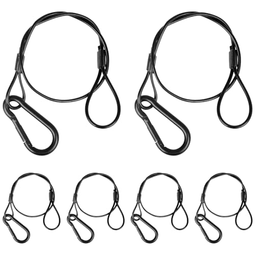 Lighting Safety Cable with Loops(6-Pack), 25kg Load Stage Light Safety Cable Black Security Chain Hanging on Trusses, Stainless Steel Lanyard（Diameter 2mm/0.08in, Length 30cm/11.82in)