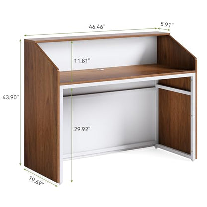 LITTLE TREE 47-Inch Reception Desk with Counter, Oak Front Desk Reception Room Table, Retail Counter for Checkout, Modern Welcome Desk for Lobby, Office, Beauty Salon - color: Oak