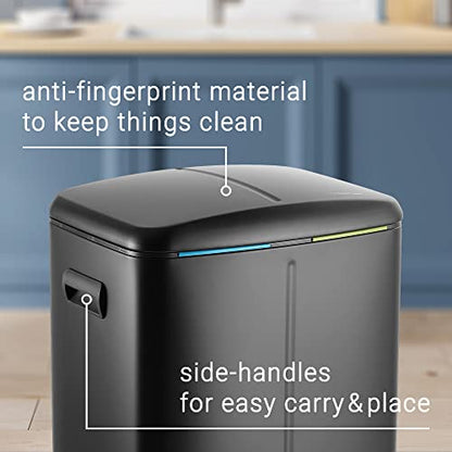 happimess HPM1005B Marco Rectangular 10.6-Gallon Double Bucket Trash Can with Soft-Close Lid, Fingerprint Resistant, Modern, Minimalistic for Home, Kitchen, Office, Bathroom, Black - color: Black