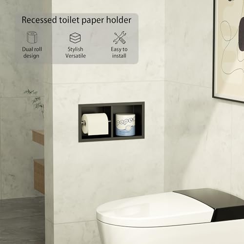 Neodrain Matte Black Recessed Toilet Paper Holder,for Standard/Mega Roll - color: Matte Black