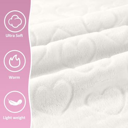 Travel Blanket, Airplane Blanket, Ultra-Soft, Warm & Lightweight, 65x40 in, Outdoor Blanket Essentials for Women, Men & Kids, Included Eye Mask, Luggage Sleeve & Backpack Clip Heart Cream - color: Heart Cream White