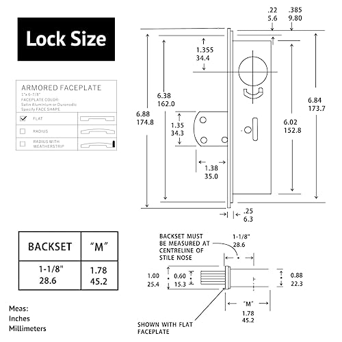 elox Swinging Narrow Stile Aluminum Door Mortise Deadbolt Lock, Swinging Deadbolt, 1-1/8" Backset, w/Aluminum & Bronze Duronodic Finish faceplate, Without Cylinder and Without Keys - color: Silver
