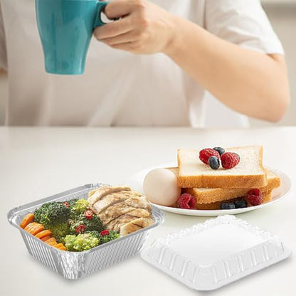 iHomeSet 100 Pack 1 lb Aluminum Foil Pan 16 oz with Clear Plastic Lids - size: 1 lb (Pack of 100), style: Tin Pans with Plastic Lids