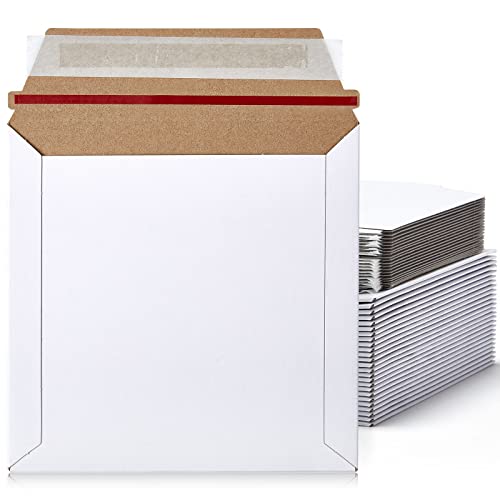 Fainne 200 Pcs 6 x 6'' Rigid Mailers 400 GSM Keep Flat Cardboard Mailers Shipping Cardboard Envelopes Disc DVD CD Envelopes with Self Adhesive Flap and Tear off Strip for Mailing Photo (White)