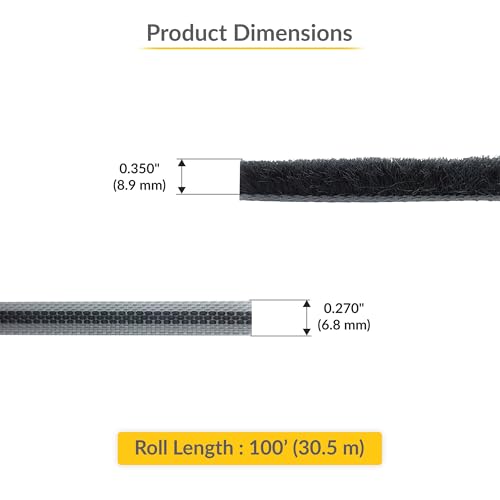 Brixwell High Density Window Pile - 100' Roll, 0.350" Pile Height, Gray, High-Density Weather Stripping for Doors & Windows, Door Seal Strip, Window Weather Seal, Weatherproof Tape - style: 0.350" (8.9mm)