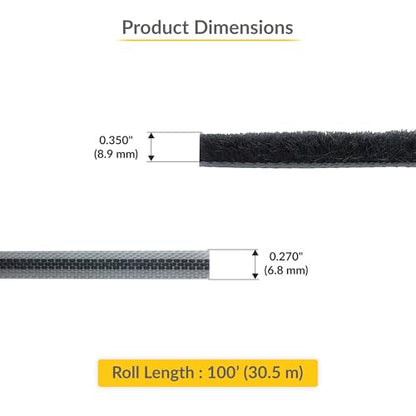 Brixwell High Density Window Pile - 100' Roll, 0.350" Pile Height, Gray, High-Density Weather Stripping for Doors & Windows, Door Seal Strip, Window Weather Seal, Weatherproof Tape - style: 0.350" (8.9mm)