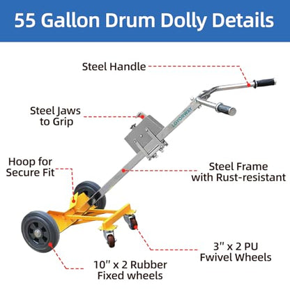 Drum Truck, 55 Gallon Drum Dolly, Upgraded Heavy-Duty Bucket Dolly – Reinforced and Enhanced Design for Improved Durability and Stability, 1,000 lb. Load Capacity